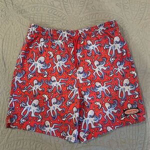 Vineyard Vibes Red and Blue Octopus Swim Shorts